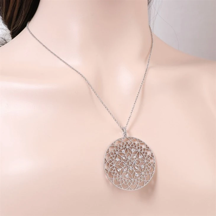 Zircon Filigree Disc Necklace